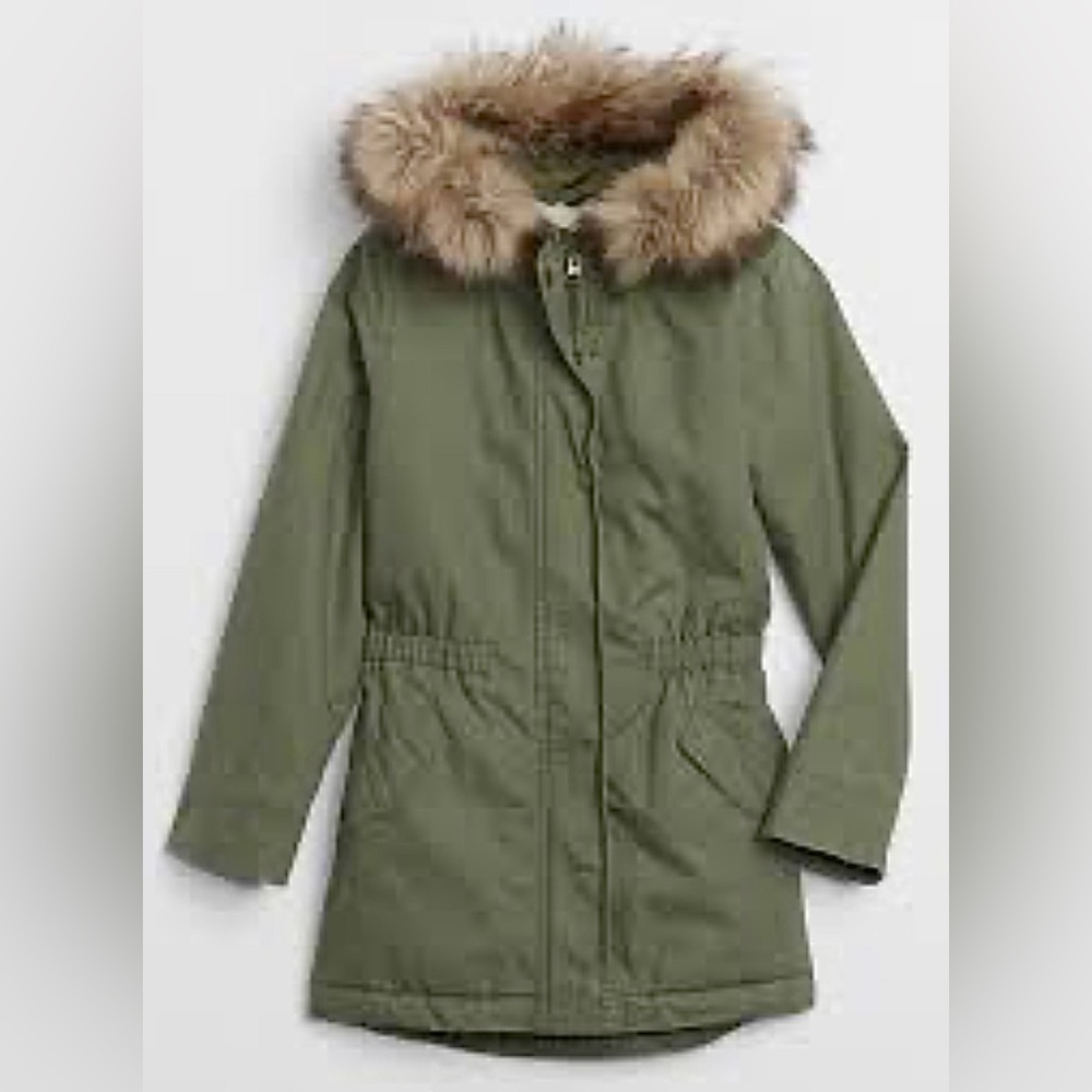 Gap Kids Green Parka Jacket with Faux Fur Hood - Size XXL | New with Tags